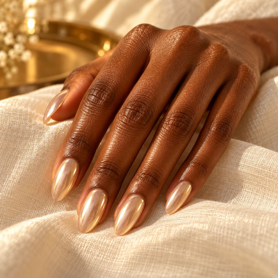 Pearly gold glaze: A soft chrome shine that catches the light.