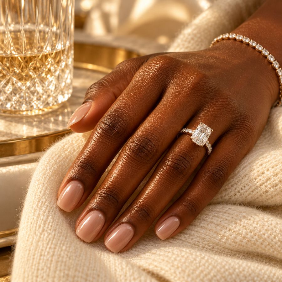 Old-money nude: Short, flawless and quiet. The jewellery does the talking.