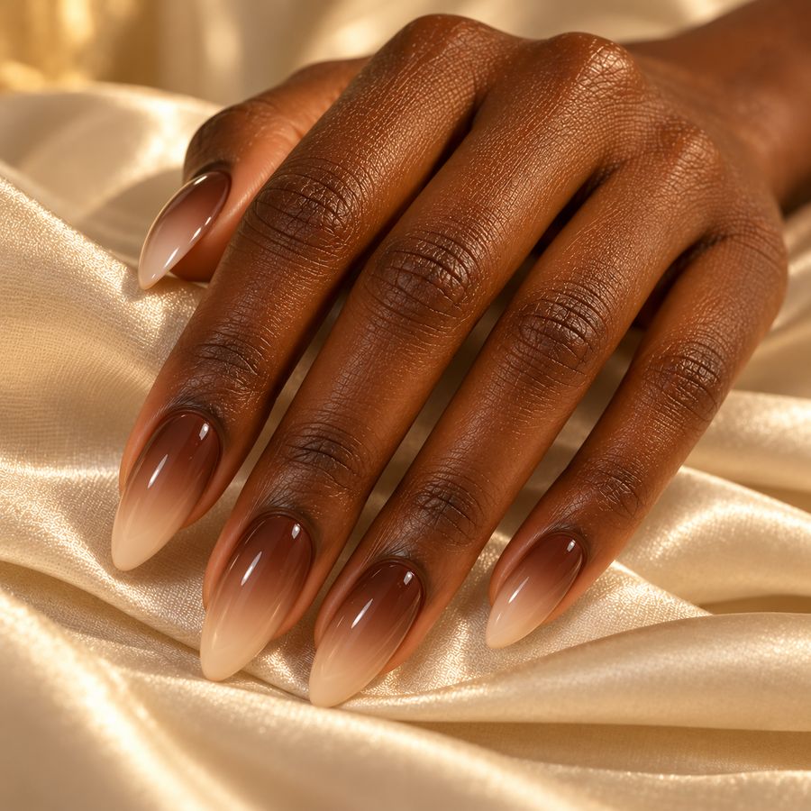 Chocolate ombré: Rich brown melting into nude at the tip.
